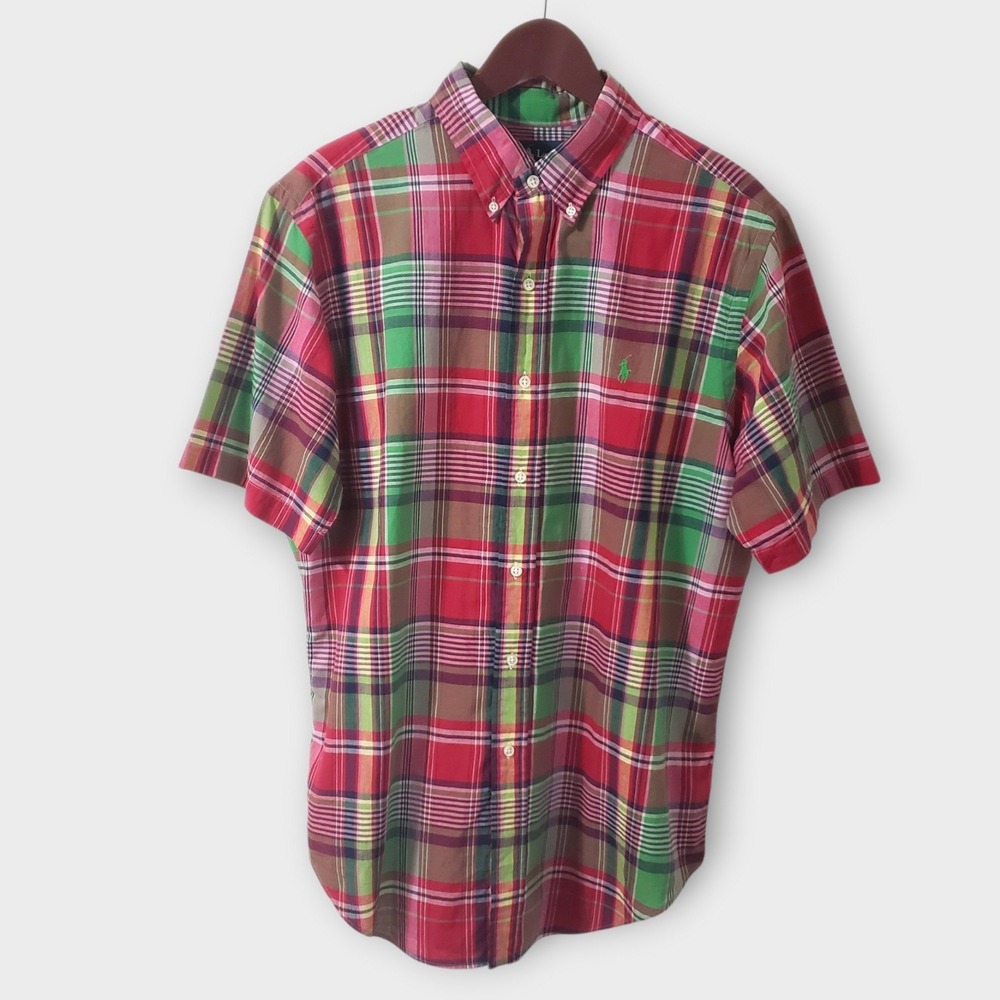 Ralph Lauren Mens Classic Madras Plaid Short Sleeve Button Down Shirt XL